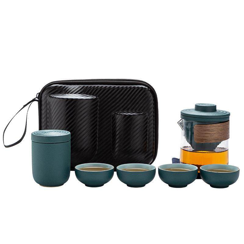 陶瓷快客杯一壶四杯茶叶罐户外玻璃便携旅行茶具套装商务礼品定制
