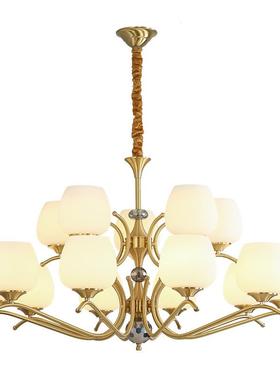 美式10117厅灯吊高端法复古简客约卧室主灯餐厅欧式轻奢全铜水式