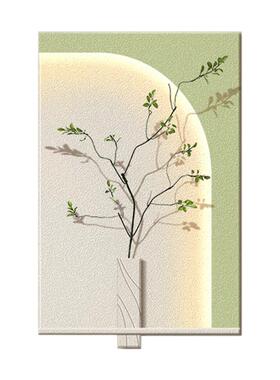 侘寂风客厅装饰画植砂岩l体ed发灯光画沙绿TE-20381背景墙画玄关3