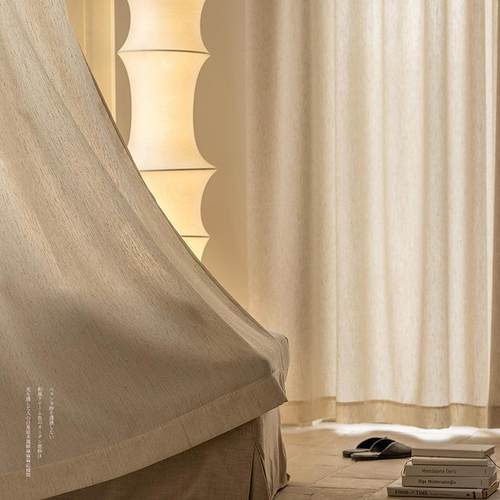 加厚侘寂风亚麻纱透光不透人客厅阳台民宿法式中古风棉麻肌理窗纱