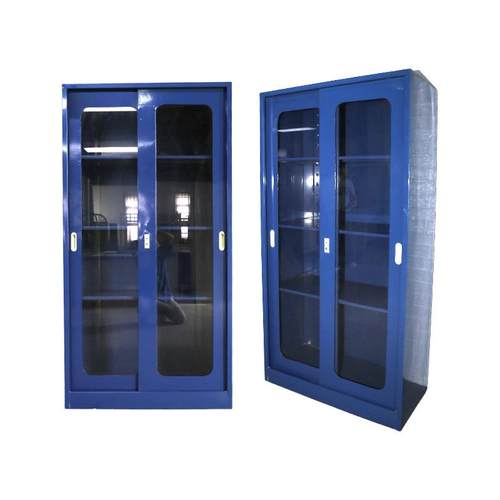 办公文件柜玻璃门落地储物柜钢制蓝色办公文件储存柜平移式文件柜