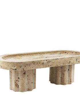 侘寂中古风托盘摆件创意仿洞石树脂果盘高级感客厅茶几桌面收纳盘