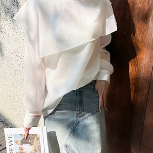 J811 小衫 馨菲设计夏上新2026早春新款 不规则荷叶边衬衫