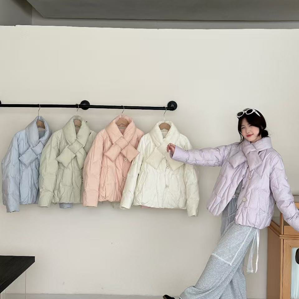 馨菲2025冬新款韩系宽松小个子面包服保暖羽绒服外套(配围巾)21