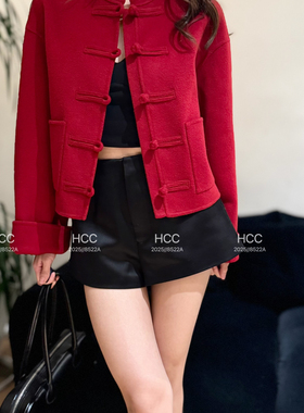 馨菲国风立领盘扣气质羊毛外套（含83.1羊毛）66-386