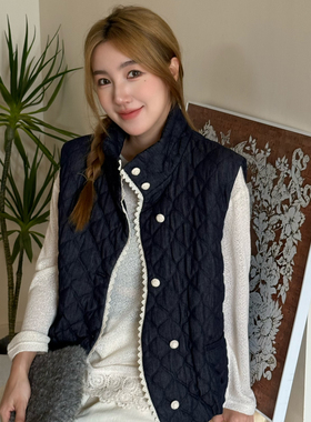 馨菲冬上新甜美森系菱格蕾丝拼接不规则包扣棉马甲C1157Z