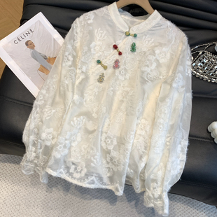 YS1 重工刺绣天丝斜襟立领葫芦钉珠百搭小衫 T馨0968 新中式 馨菲装