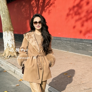 馨菲面羊毛外套 含100澳毛 毛腰带 MLQ2299 配可拆真狐狸毛袖