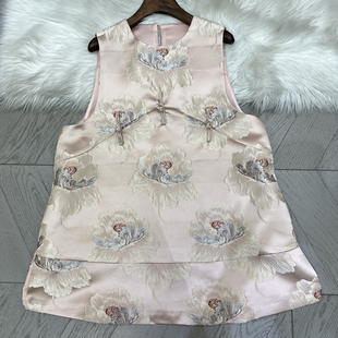 馨菲式马甲裙国风织锦提花复古盘扣唐装马甲裙连衣裙A9891