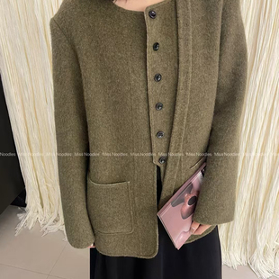 850 含95绵羊毛 馨菲闲百搭圆领单排扣宽松羊毛外套 配带子