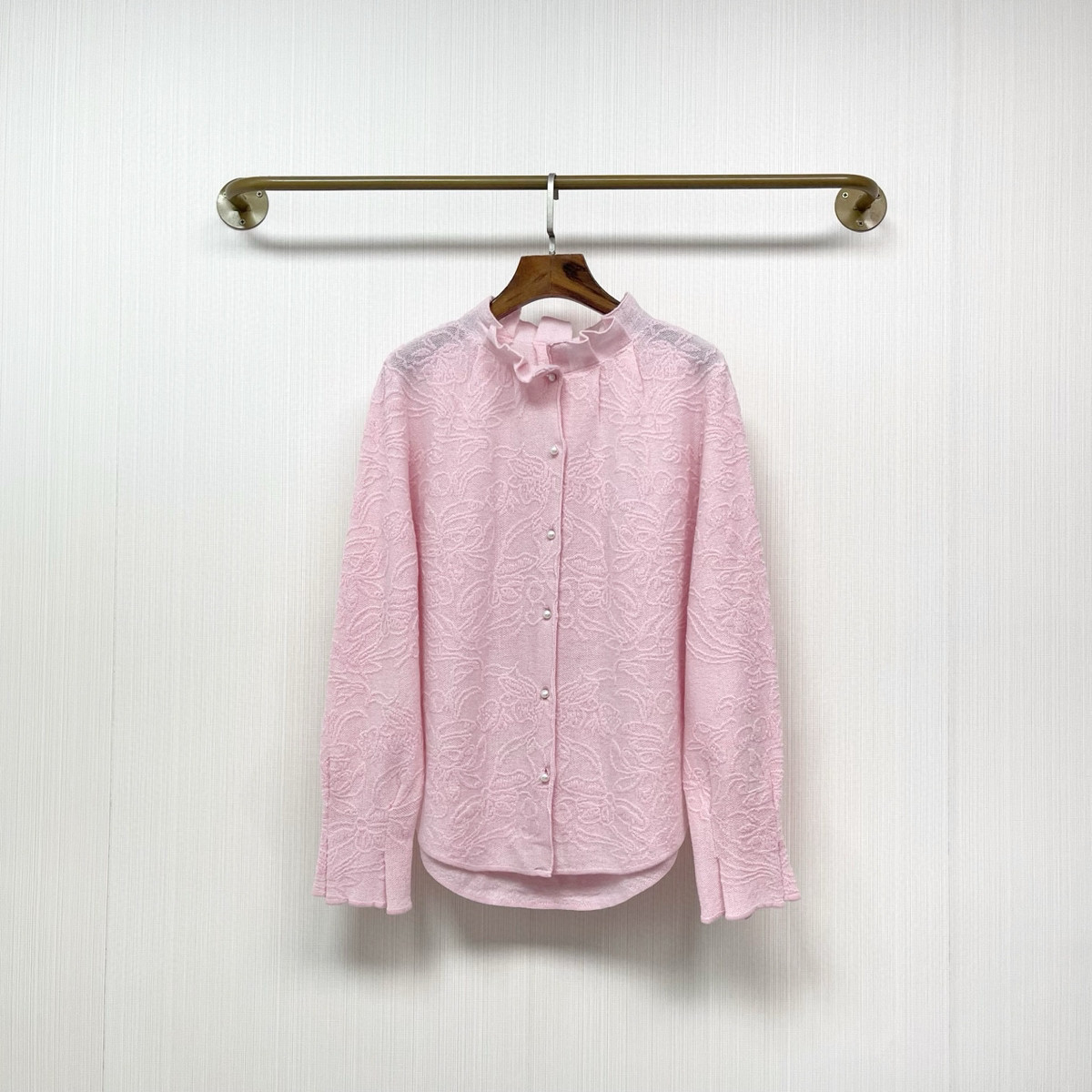 馨菲上新木耳边提花棉羊毛衬衫（含100羊毛(不含任何配件)CY2563