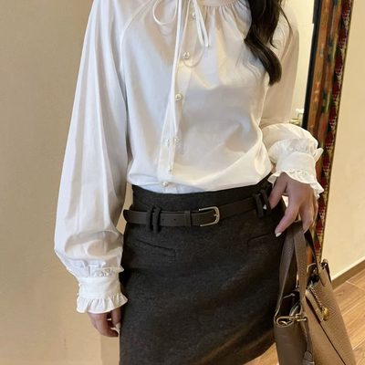 馨菲冬上新奢华优雅甜美气质木耳边衬衫YS1-xx7966