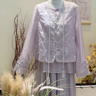 馨菲上新新中式复古绣花压褶设计感气质马甲(不含下装+内搭)9398