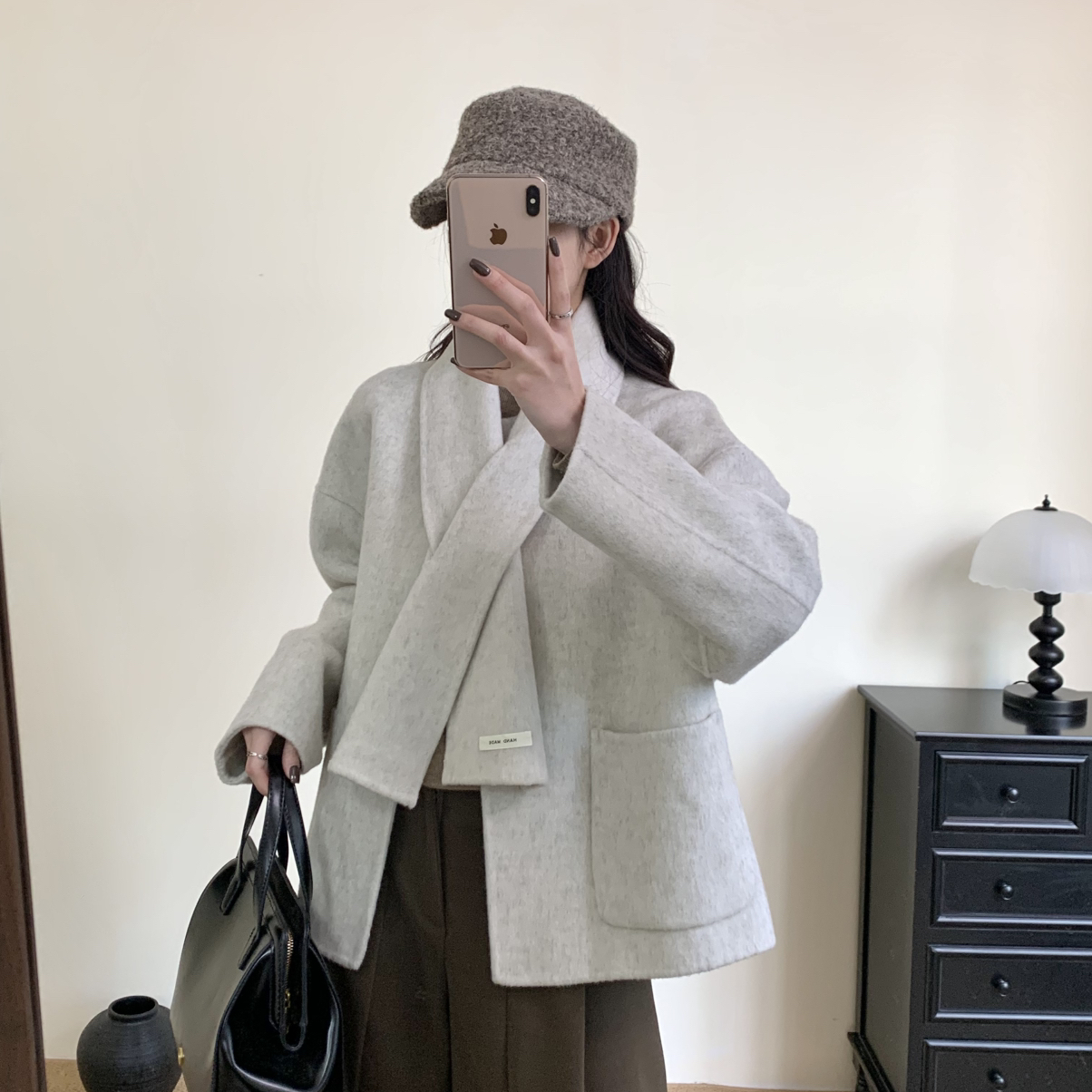 馨菲家圆领围巾新款羊毛外套(配围巾)（含100羊毛）31210085276G