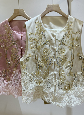 馨26年早春新中式重工刺绣蕾丝拼接国风短款马甲TDC-0380