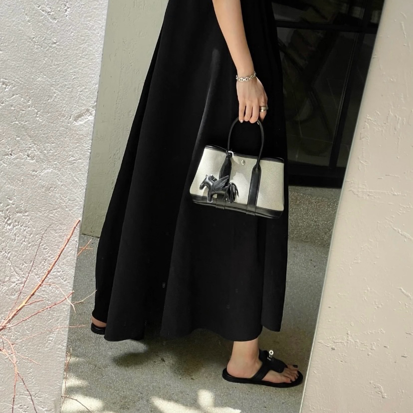 馨菲牛皮拼接帆布花园包休闲通勤小托特手提包(配肩带)F027