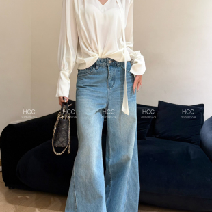 馨菲26年春款 无包包链条 桑蚕丝小衫 386 V领飘带套头衫