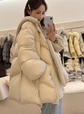 馨菲冬季新款中长款加厚韩系针织帽抽绳甜美保暖羽绒服外套d1260