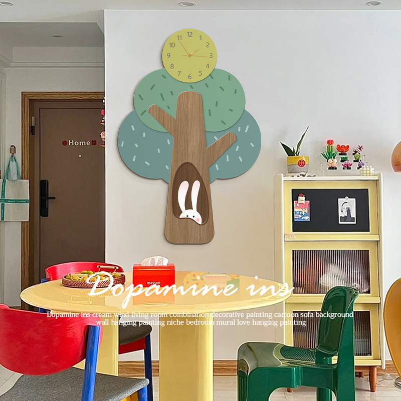 不止于画 卡通小树客厅装饰画钟表儿童房可爱造型时钟挂画治愈系图片
