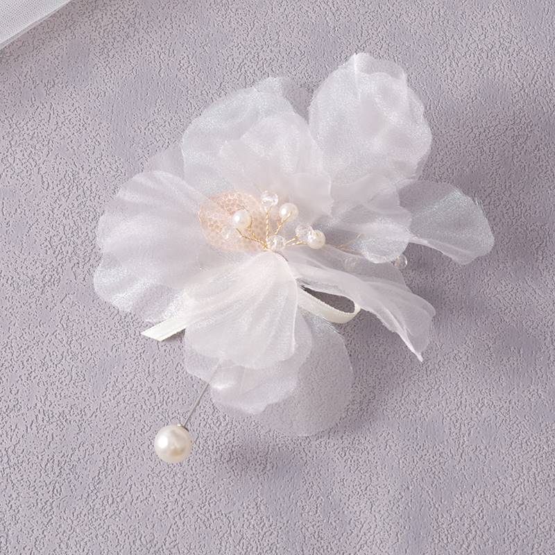 婚礼新郎胸花韩式手工绢纱花朵仙气婚庆用品结婚配饰唯美伴郎襟花