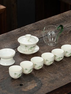 羊脂玉白瓷功夫茶具套装家用办公泡玻璃盖碗茶杯陶瓷定制送礼精品