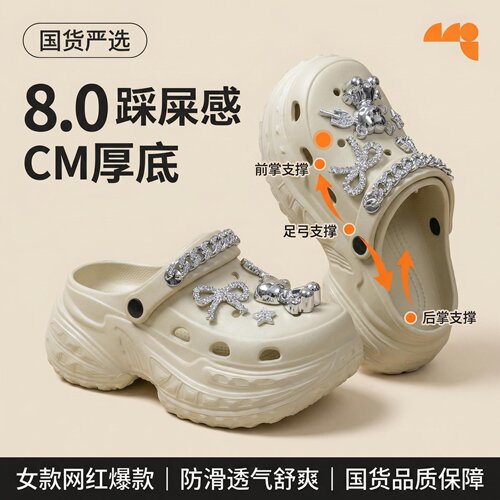 休闲风一脚蹬洞洞鞋外穿增高舒适轻便百搭夏季包头透气网红凉拖
