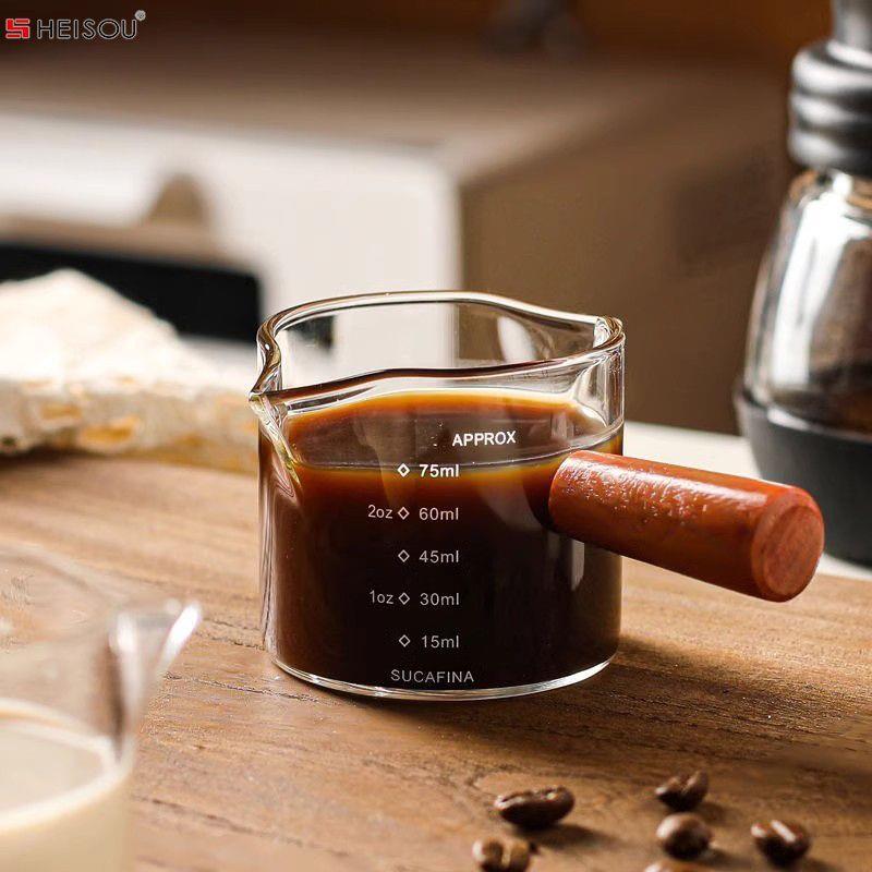 HEISOU木柄小奶盅玻璃量杯杯奶罐迷你创意酱汁碟蘸料浓缩咖啡器具