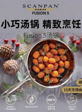 丹麦scanpan奶锅不锈钢无涂层食品级加厚Fusion5系列婴儿辅食锅具