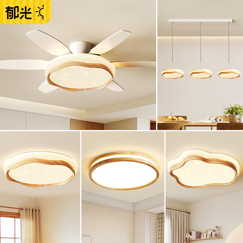 原木日式风客厅吊扇灯网红星空一眼灯具体风扇吊灯奶油风吸顶护