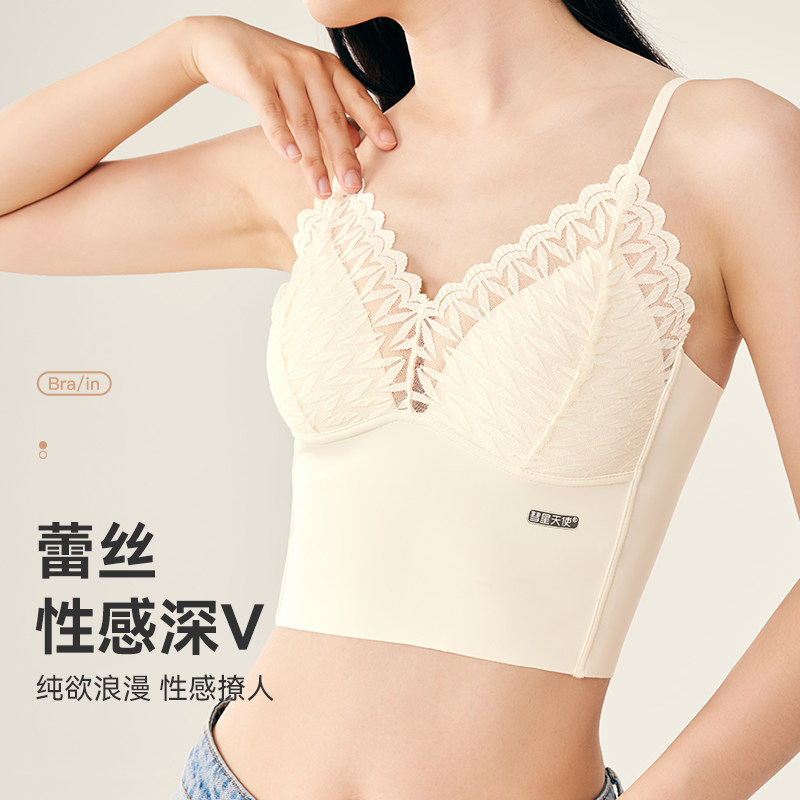 彗星天使法式复古蕾丝美背聚拢无痕吊带打底带胸垫外穿性感风背心