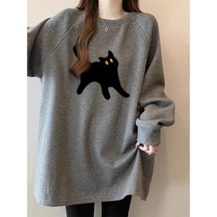 搭配鲨鱼裤的上衣女秋冬加绒加厚中长款T恤卫衣打底衫内搭遮屁股