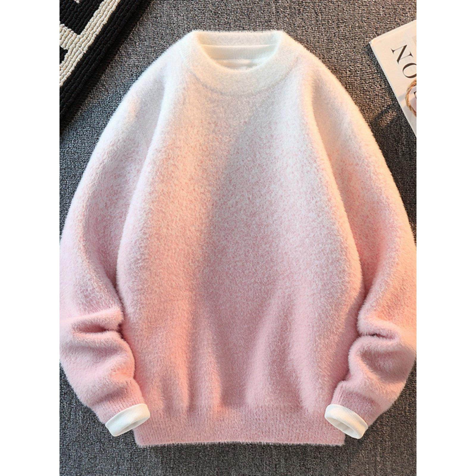 恒源祥水貂绒毛衣男款冬季新款渐变色线衣青少年加厚保暖针织衫潮