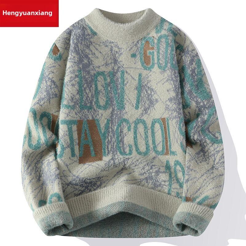 恒源祥2025新款冬季毛衣男青少年学生针织衫打底衫潮流字母羊毛衫