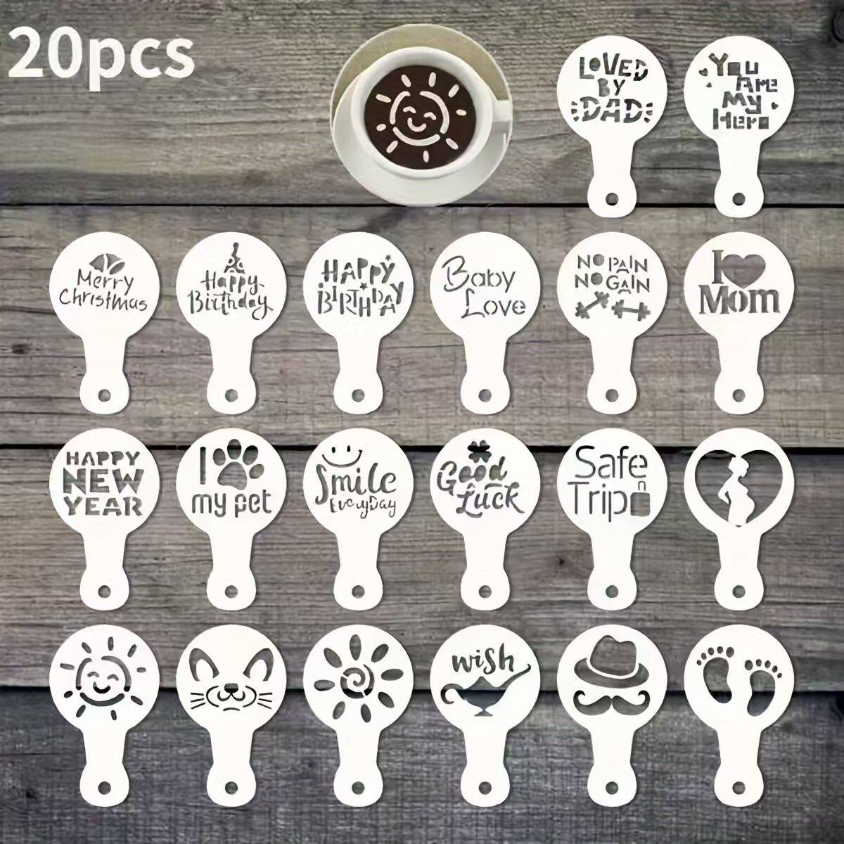 咖啡拉花模具塑料花式镂空奶盖