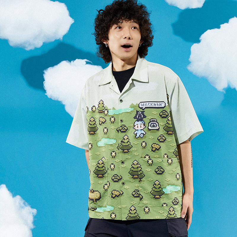 吉考斯工业机组家族TeamG像素印花衫男女同款轻薄透气泡泡纱衬衫