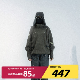 【正版授权】Underverse联名吉考斯工业水洗做旧重磅连帽卫衣外套