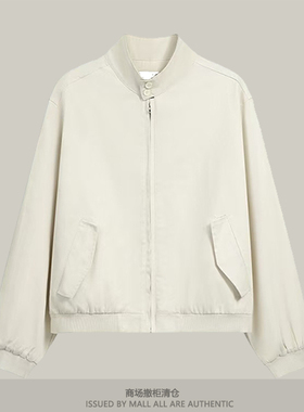 专柜秋冬新款美式复古设计感休闲立领开衫夹克上衣百搭米色外套女