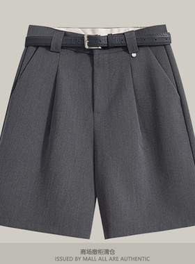 专柜新款灰色西装短裤女士小个子2025春夏显瘦高腰a字休闲阔腿裤