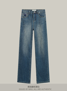 专柜2026春夏新款设计高腰线牛仔裤女宽松直筒显瘦长裤阔腿裤薄绒
