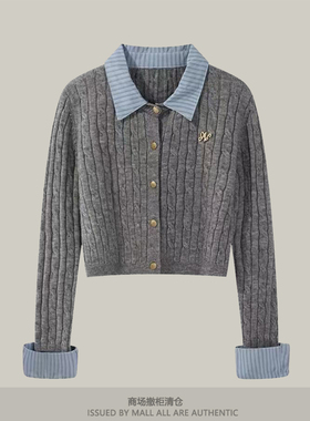 专柜灰色假两件韩系学院针织衫女2025秋冬季显瘦百搭休闲上衣毛衣