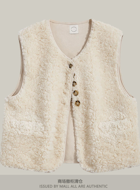 专柜新款羊羔毛马甲外套女士秋冬宽松百搭保暖羊羔绒无袖马夹坎肩