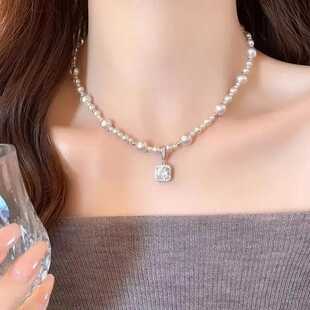 【下单立减100】高级感方糖吊坠珍珠项链女2026新款轻奢小众ZH