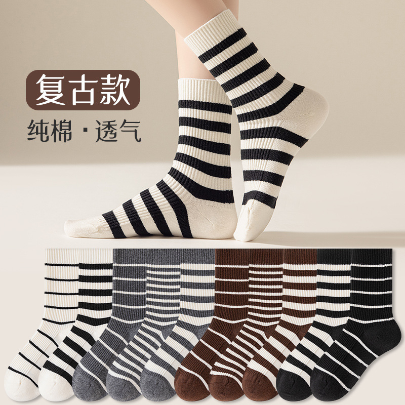 条纹袜子女秋冬款中筒加厚保暖女袜日系运动堆堆袜可爱ins潮网红