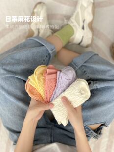 春夏ins潮女袜子日系麻花中筒袜马卡龙色系甜美堆堆袜JK中筒袜子.