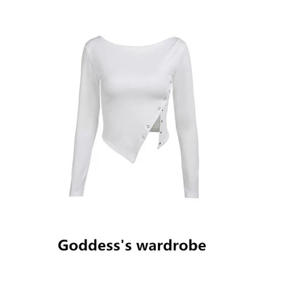 欧美开叉紧身长袖露肩t恤女