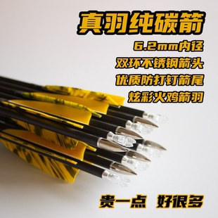 真羽纯碳箭6.2内径千六直度炫彩箭羽不锈钢箭头双防滑圈风羽弓坊