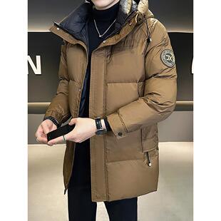 嘉兴平湖羽绒服男2025新款潮牌中长款连帽高端保暖加厚冬季外套