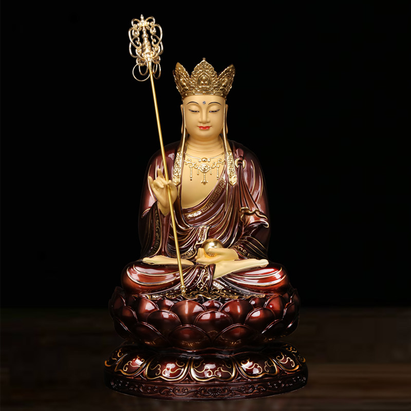 地藏王菩萨佛像纯铜描金地藏菩萨像家用供奉坐像娑婆三圣神像摆件