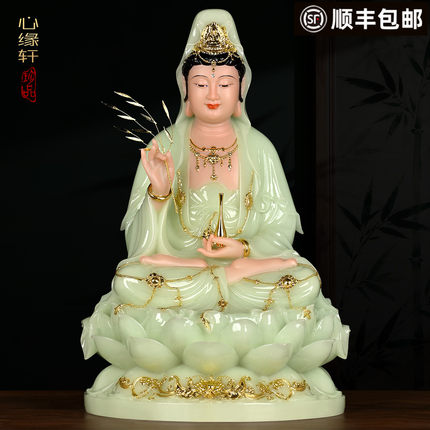 观音佛像家用供奉汉白玉观世音菩萨南海观音坐像娑婆三圣神像摆件
