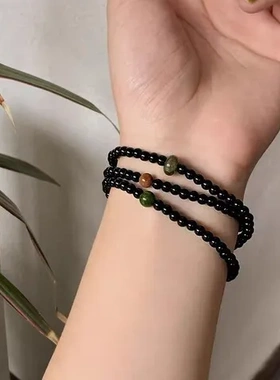 手链文玩多圈网红新款闺蜜时尚简约夭黑檀木国风礼物然石古风